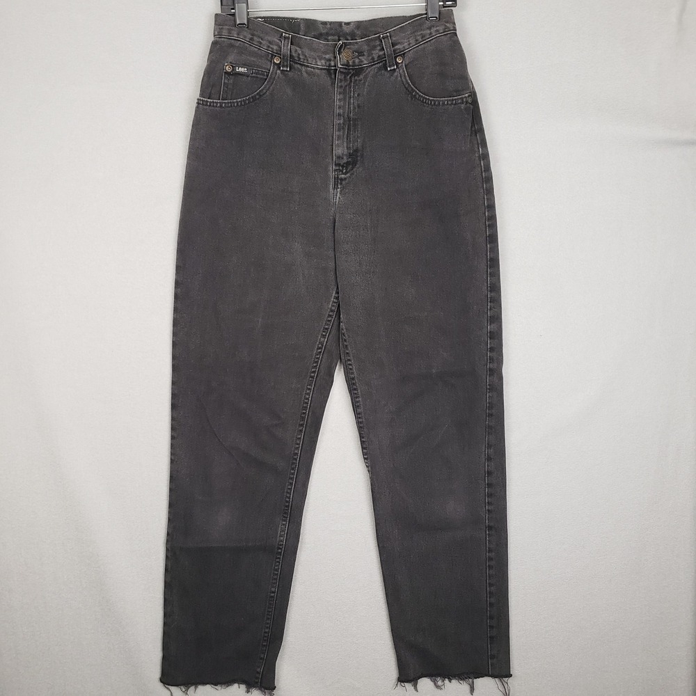 Vintage Lee Women's Size 28 Original High‎ Rise Mom Jeans Black Distressed Hem